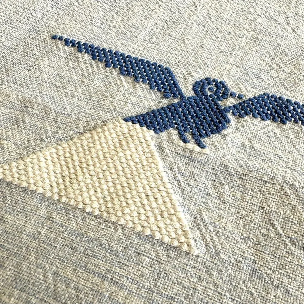 Vintage Guatemalan Cotton Tablecloth Blue Bird Embroidery
